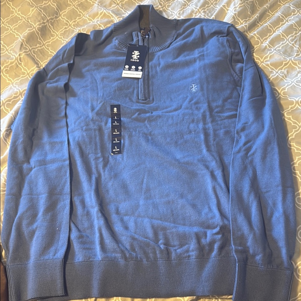 Izod Blue Zip Up Sweater Casual Comfort